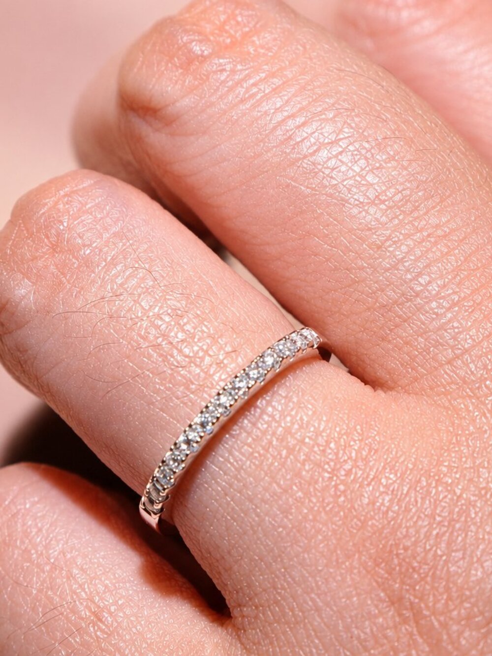 Moissanite Band Ring 925 Sterling Silver 18K White Gold Plated Adjustable